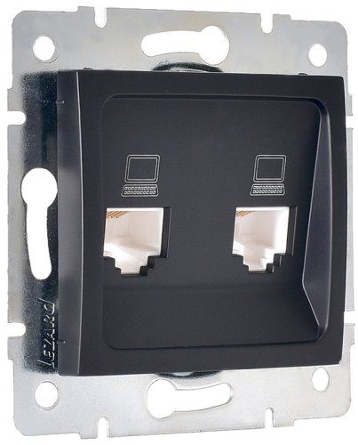 Розетка компьютерная без рамки Lezard Karina 2-м. RJ45 5e черный бархат картинка